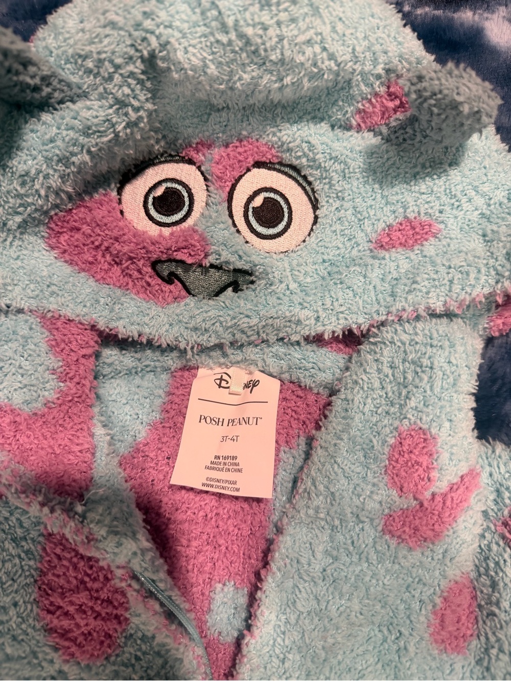 Disney Posh Peanut Sulley-Inspired Plush Hooded Romper - Light Blue & Pink